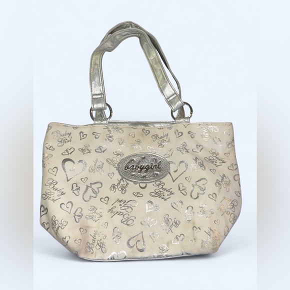 None Handbags - Y2K Baby Girl Heart Print Metallic Shoulder Tote Bag
